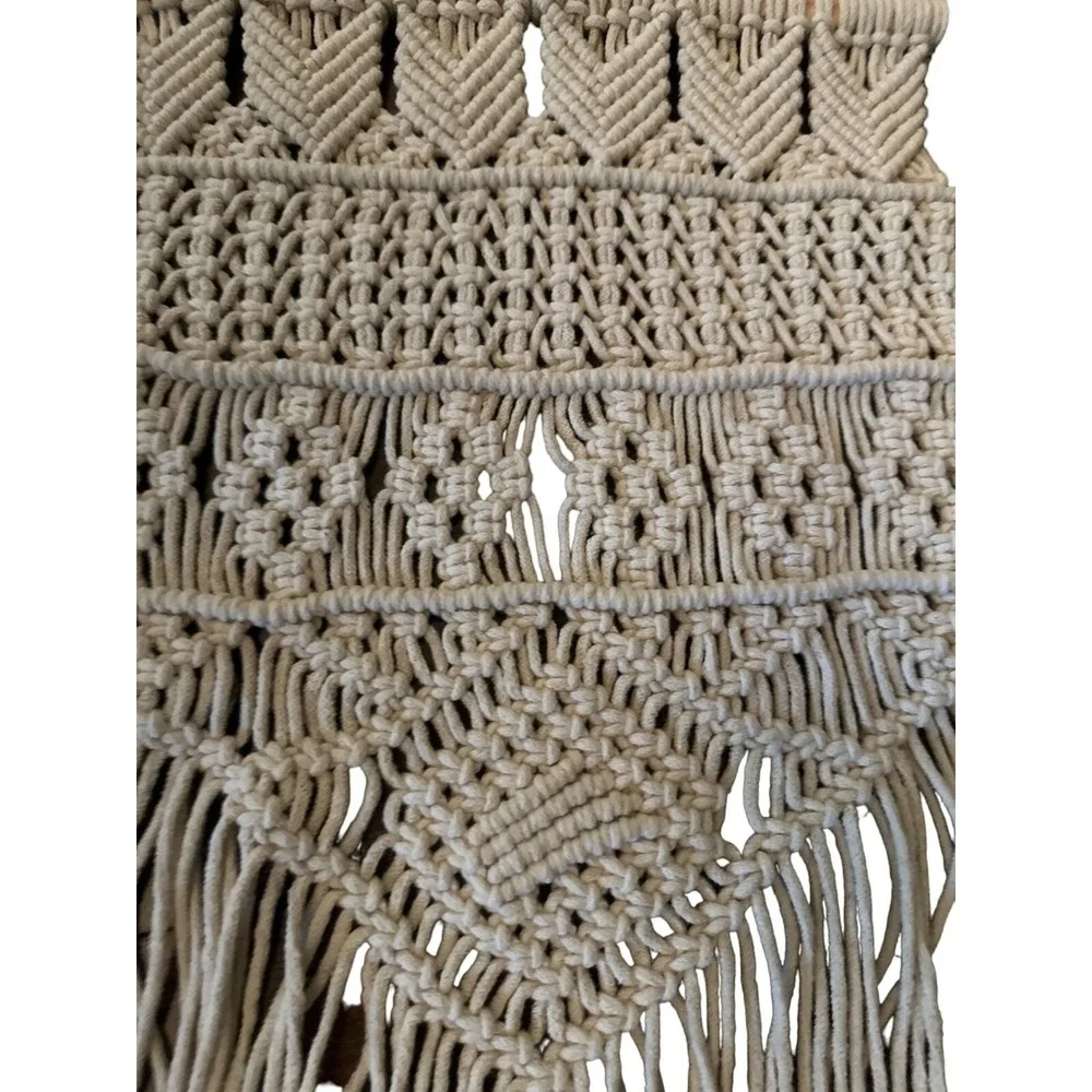 Cream Macrame Wall Hanging Hand‎ Knotted Fringed Edge